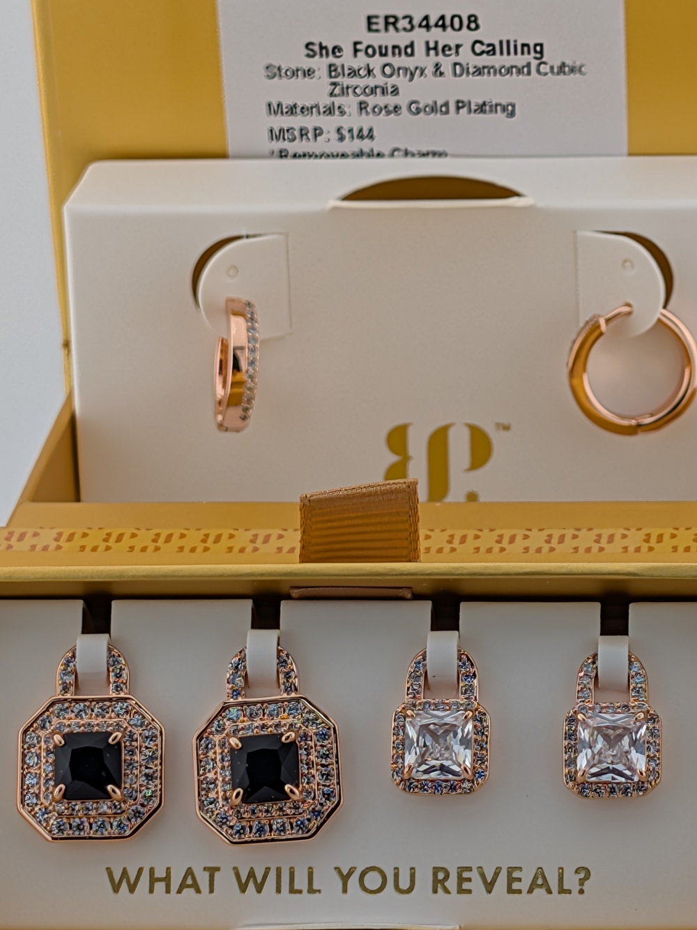 Rose Gold Black Onyx & Cubic Zirconia Earring Set - She Found Her Calling